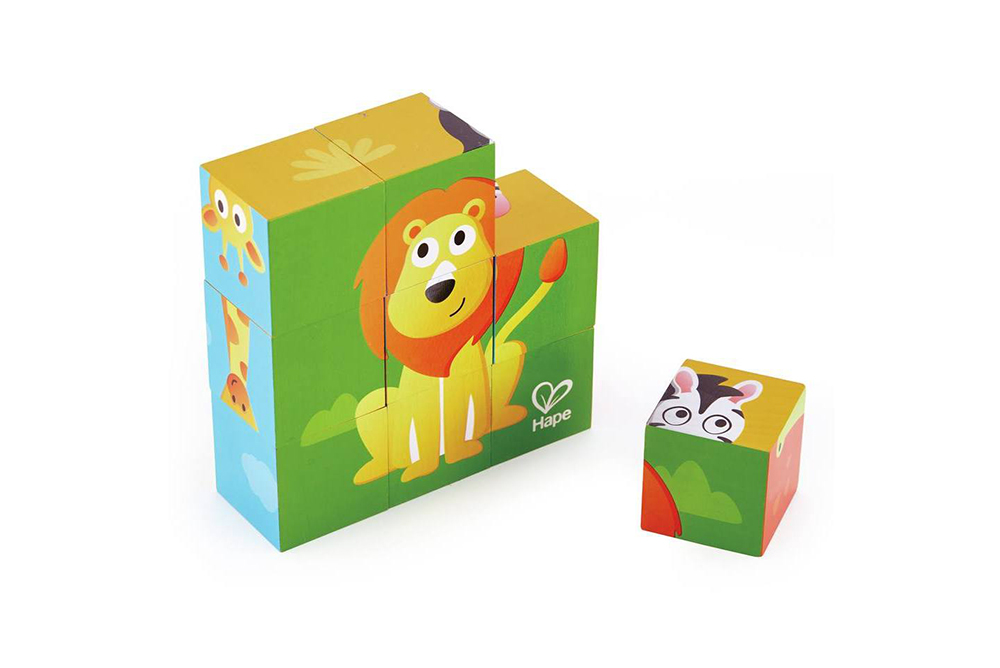 德國 Hape 叢林動物方塊拼圖玩具 (9件組)