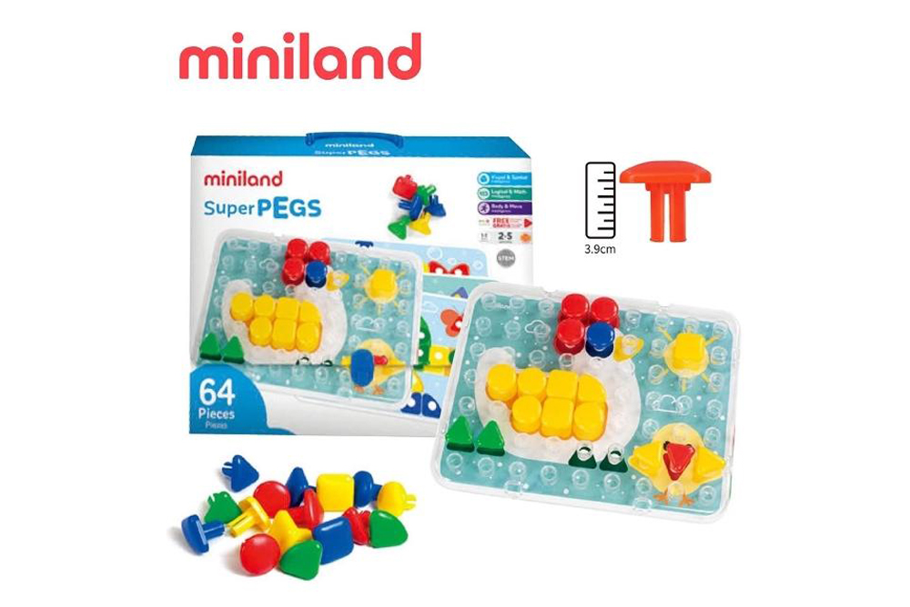 miniland 3.9CM大拼豆幼兒64顆學習組-附透明板/圖卡